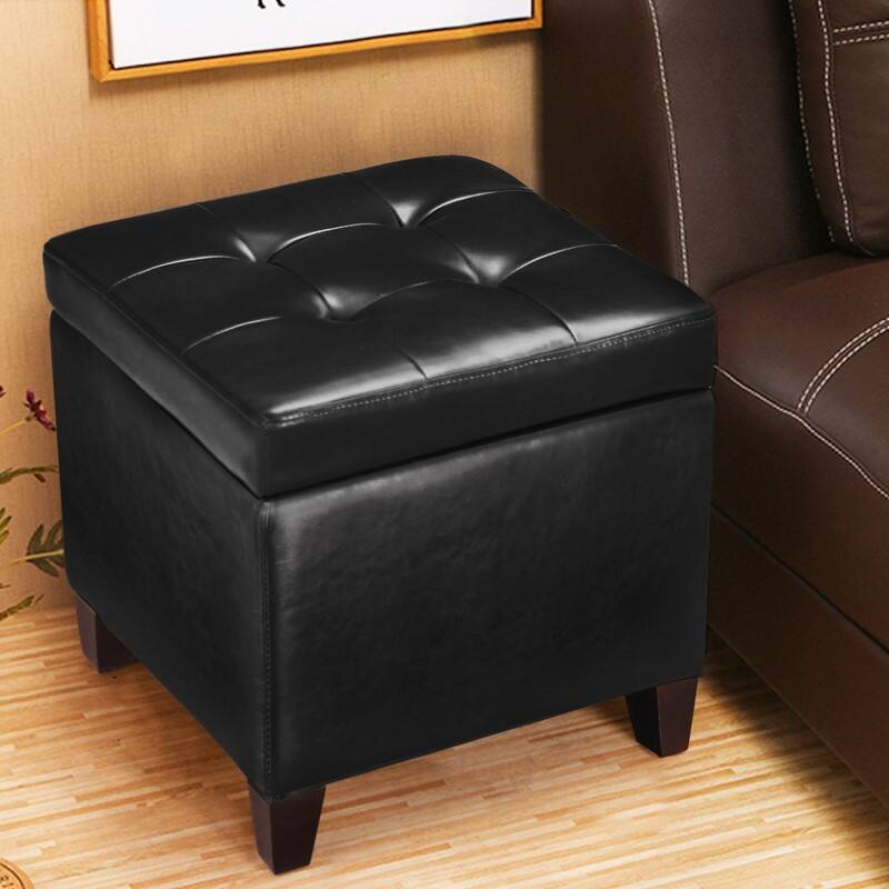 Adeco Bonded Leather Square Tufted Cubic Cube Storage Ottomans