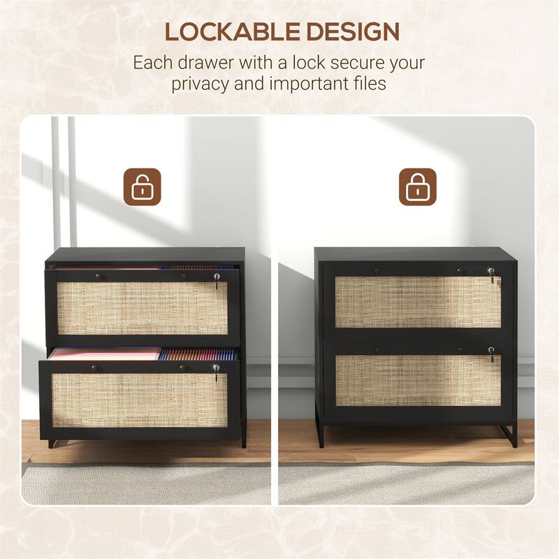 Modern Black Filing Cabinet with Lockable Drawers and Tabletop Storage and Adjustable File Bar