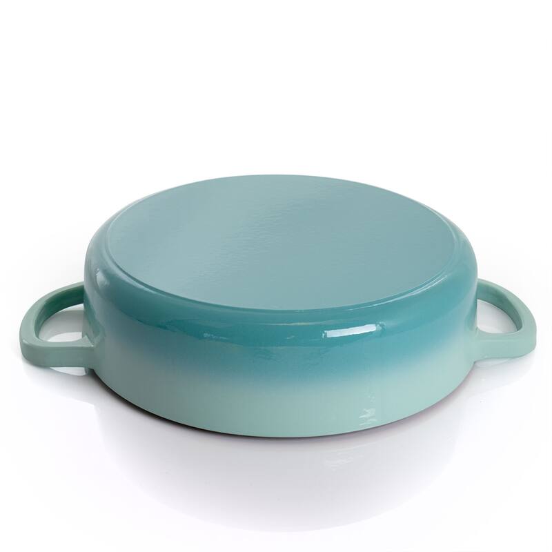 5 Quart Round Enameled Cast Iron Braiser Pan With Lid in Arctic Teal