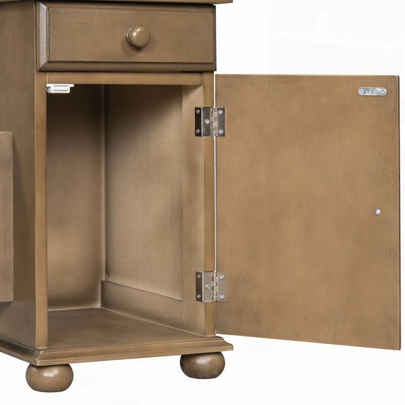 End Table Flip Top Side Table with USB Ports and Bookshelf