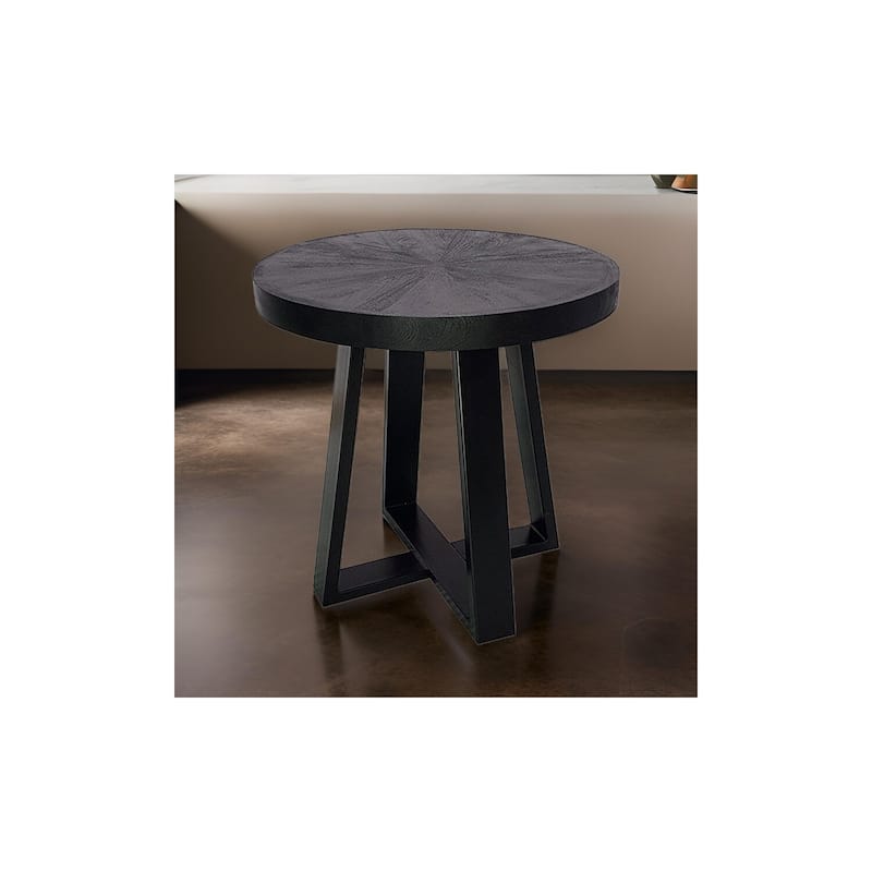 23.6 in. Black Round Wood End Table, Sturdy Build End Side Table for Living Rooms