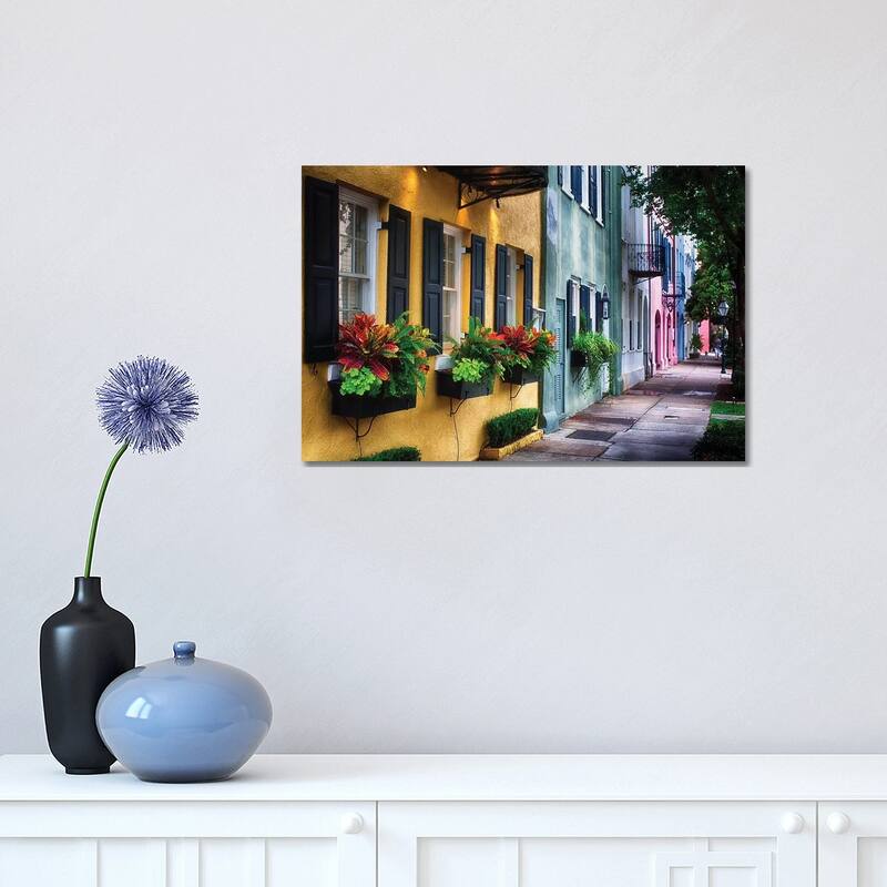 iCanvas "Rainbow Row, Row Of Colorful Historic Houses,East Bay Street, Charleston, South Carolina" by George Oze Canvas Print - 12x18x1.5