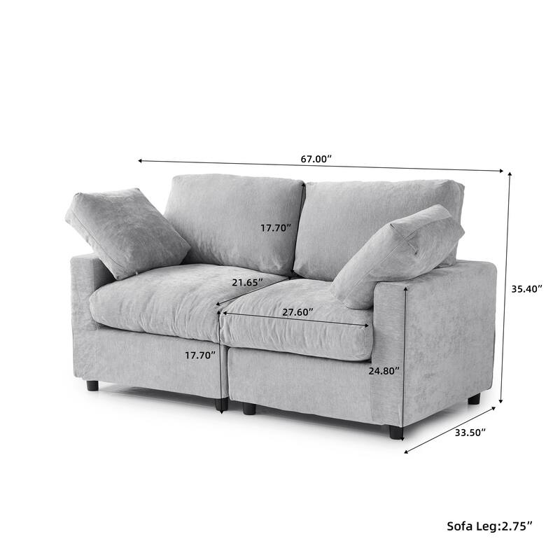 67" Modern Loveseat Sectional Sofa for Living Room,Chenille Modular Couch, Removable Cover, Spring Cushions, Solid Wood Frame