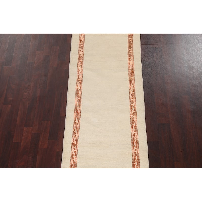 Neutral Gabbeh Kashkoli Wool Runner Rug Hand-knotted Oriental Carpet - 2'8" x 9'11"