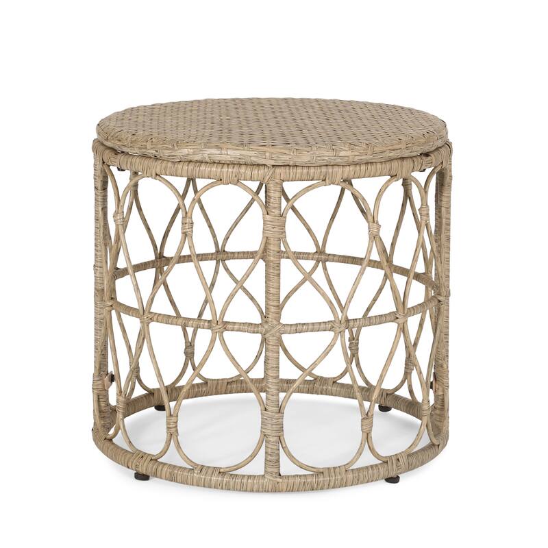 Roomfitters Bruce Outdoor Wicker Side Table with Looped Design, Boho Patio Accent Table