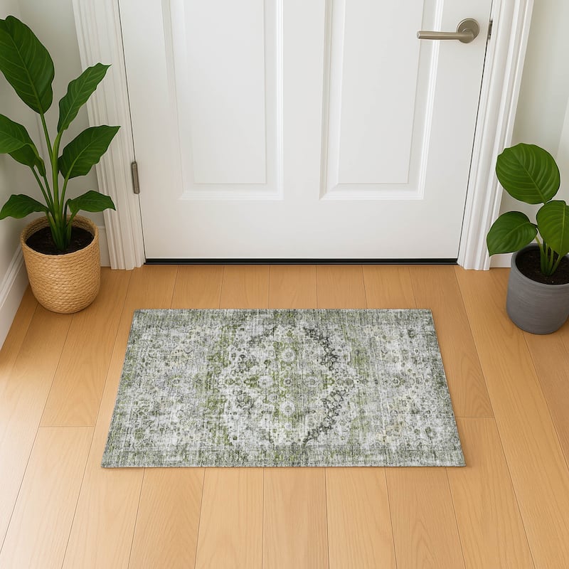 Premium Washable Super Soft Traditional Vintage Mayfield Rug - Aloe - 1'8" x 2'6"