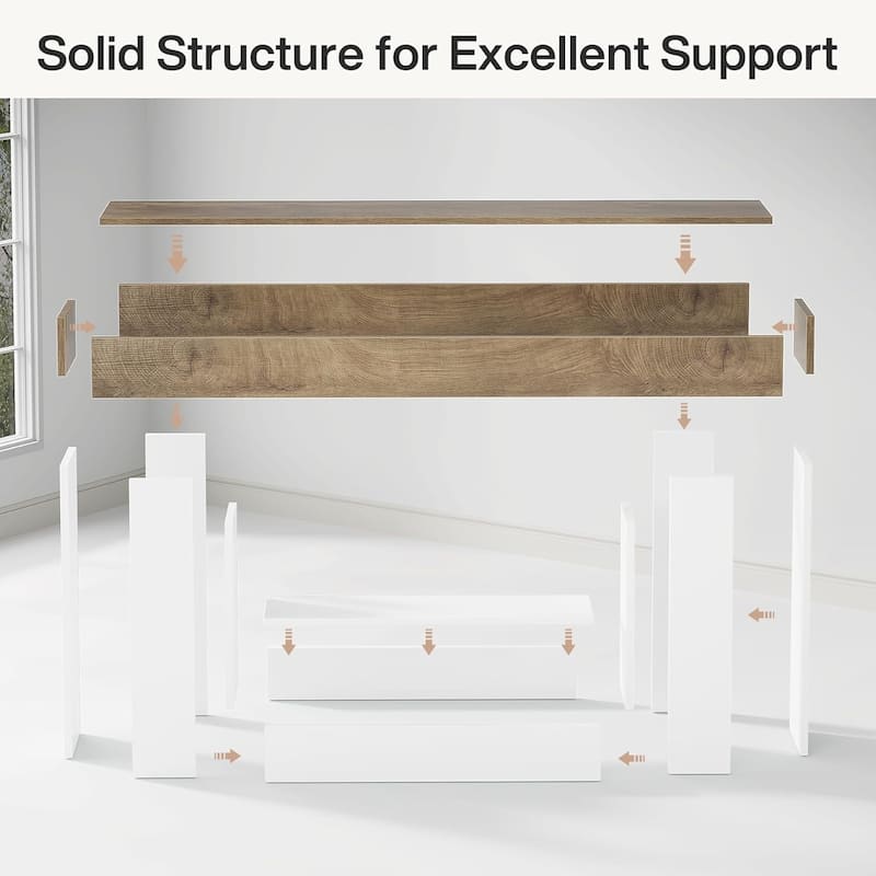 63" Long Console Table, Farmhouse 2-Tier Entryway Table with U-Shaped Base - 63" W x 11.8" D x 32.3" H