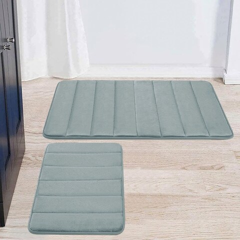 2 Piece Light Grey Ultra Soft Thick Memory Foam Non-Slip Absorbent Bathroom Bath Mat Set