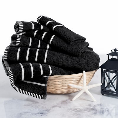 6-Piece Towel Set - Combed Cotton Rice Weave Bathroom Accessories by Lavish Home (Black)