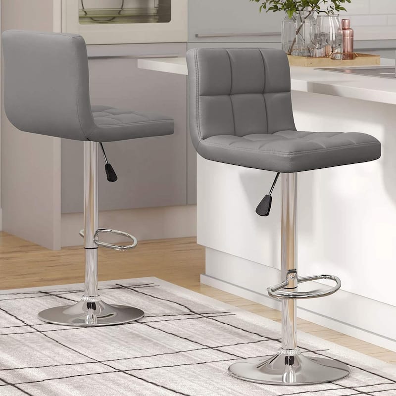 Bar Stools Adjustable Armless Swivel PU Leather Barstools Set of 2
