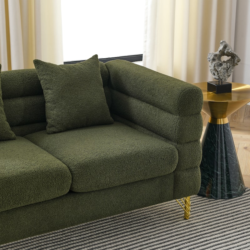 Oversized 3 Seater Sectional Sofa, Living Room Comfort Fabric Sectional Sofa with 3 Pillows