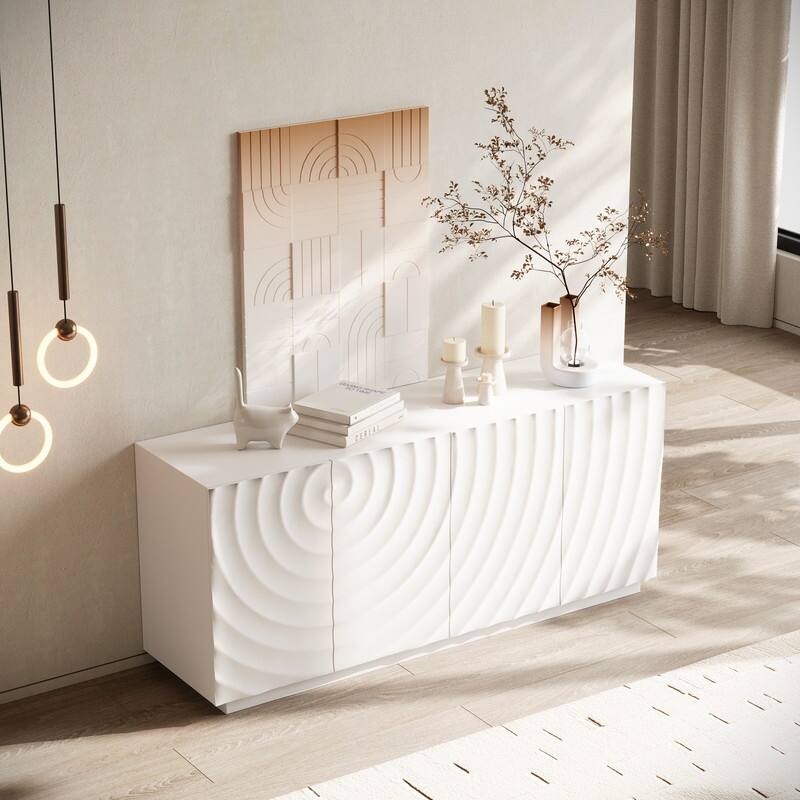 Stylish 4-Door Buffet Cabinet with Suspended Base for Living Room and Kitchen Storage Solutions