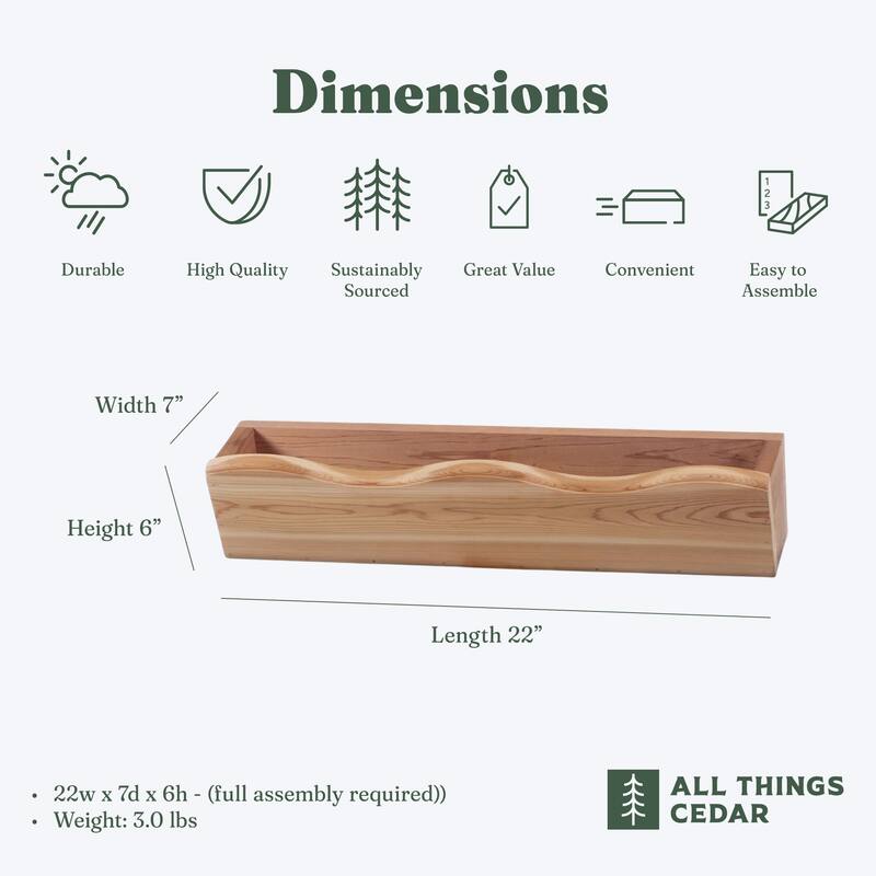 All Things Cedar 22” Outdoor Window Planter, Wooden Wall Box for Plants, Natural - 3