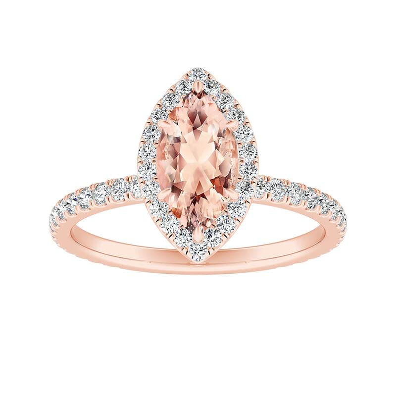 Auriya 14K Gold 3ct Marquise Morganite Halo Diamond Engagement Ring 5/8ct TDW - Rose - 6.5