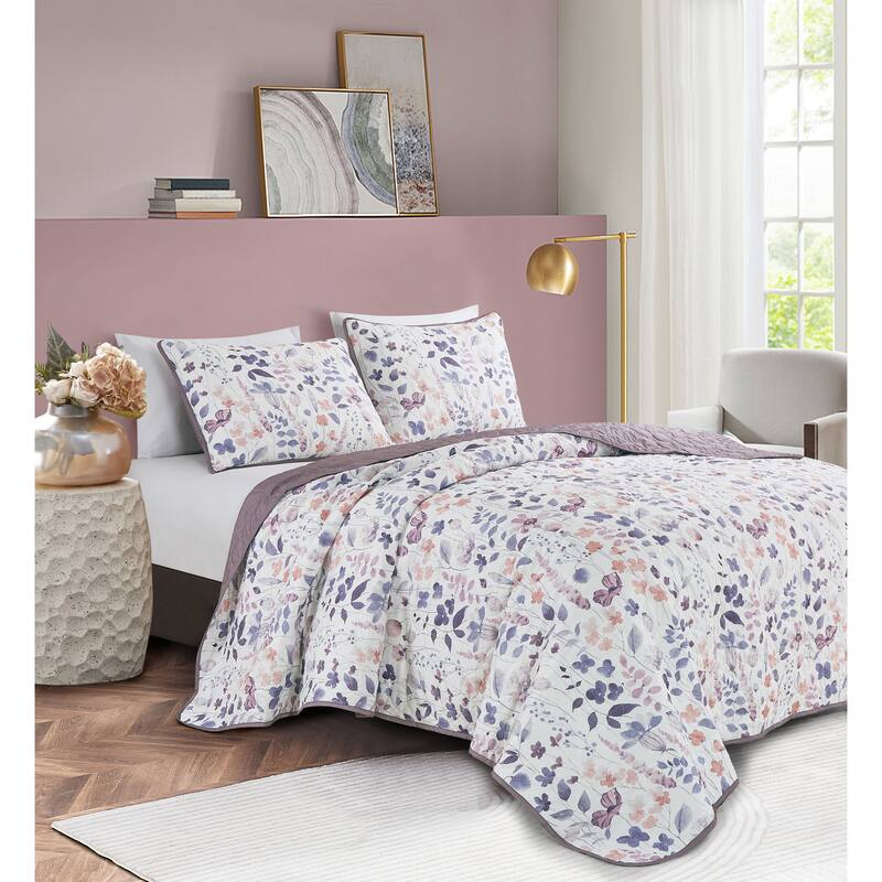 Lage Luxury 3 Piece Reversible Bedspread - Pink/Purple - Oversized King