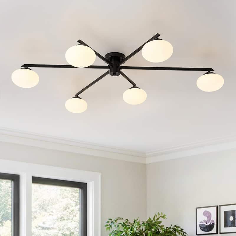 Mid-century Modern Oval Glass Accents Semi-flush Mount - 45.3in - Black