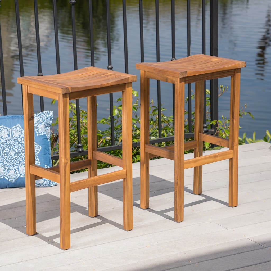 Caribbean Outdoor 30-inch Acacia Wood Barstool (Set of 2) by Christopher Knight Home