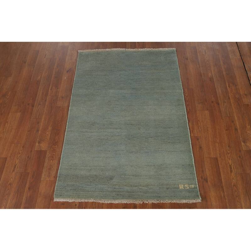 Green Gabbeh Modern Foyer Rug Hand-Knotted Accent Wool Carpet - 2'9"x 4'0"