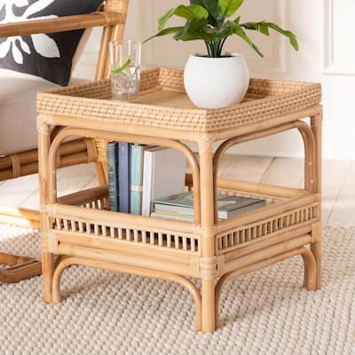 Lombok Modern Bohemian Natural Rattan End Table