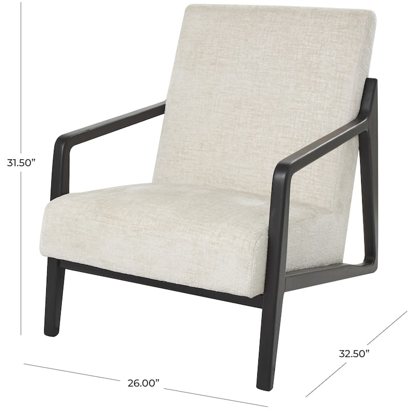 Polyester Mid Century Modern Boucle Accent Chair with Black Wood Frame - Cream - Roche River Decor