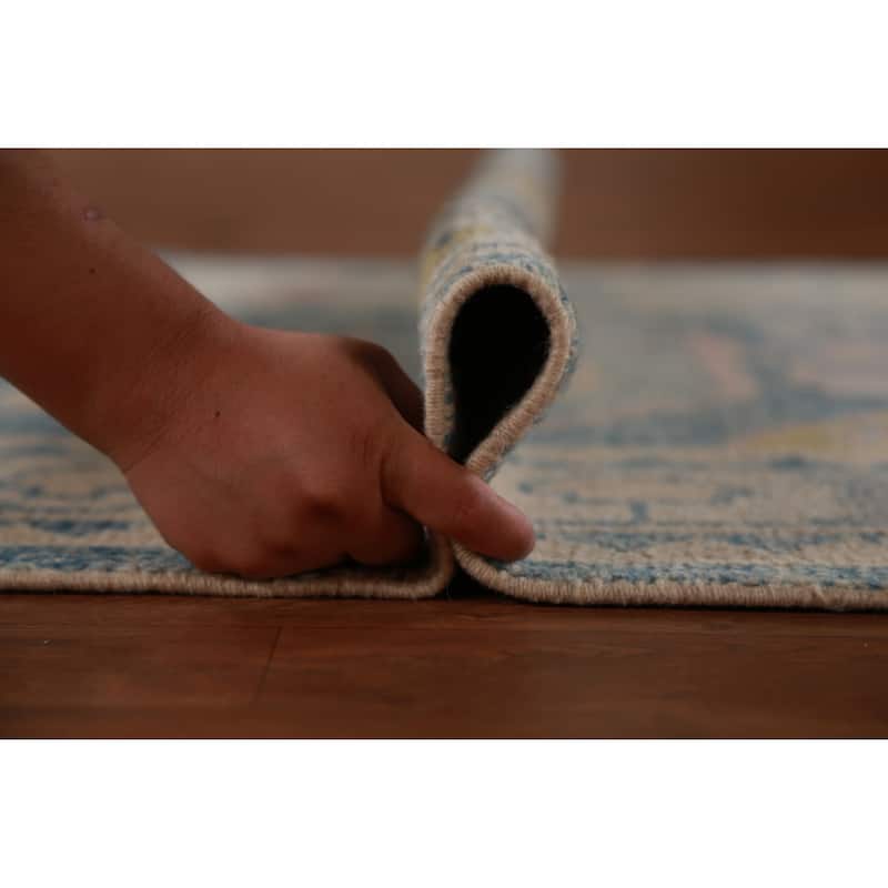 Hand Knotted Oriental 100% Wool Carpet Transitional Geometric Navy Blue & Blues Oushak Runner Rug - 13' 10'' X 3' 2''