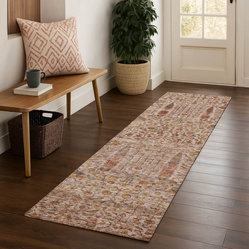 Premium Washable Super Soft Global Ravey Mayfield Rug - Terracotta - 2'3" x 7'6"