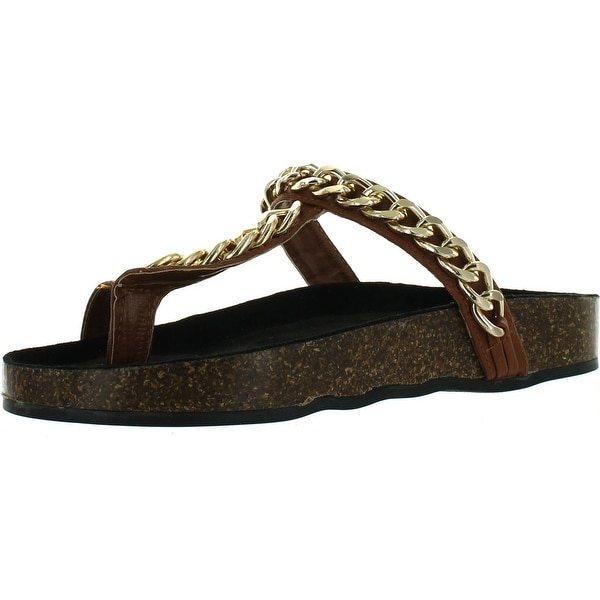 Wild Rose Womens Candice-06 Toe Strap Chained Slip On Footbed Flat Platform Sandals. Opens flyout.