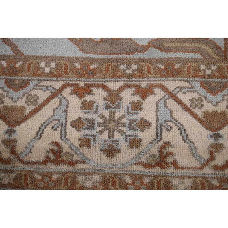 Light Blue Oushak Indian Area Rug Hand-Knotted Wool Carpet - 8'1"x 9'11"