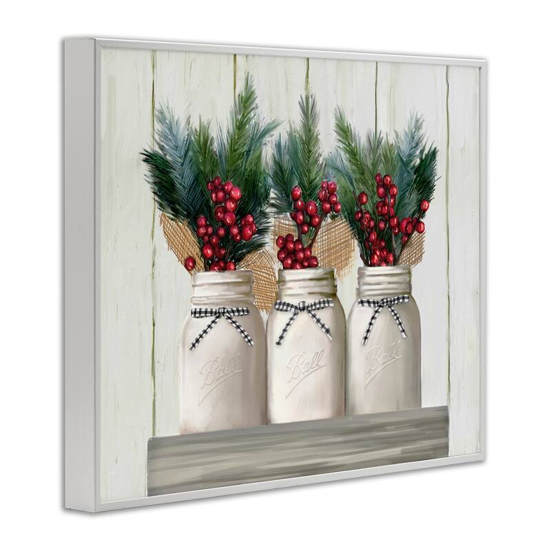 Stupell White Country Jars with Christmas Berry Bouquets Framed Wall Art - Multi-Color