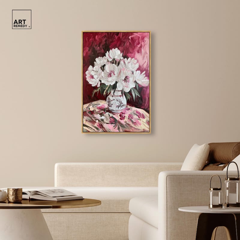 Peonies on Ruby Tide Canvas by Art Remedy