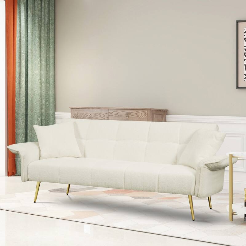 70" Modern Pullout Sofa Bed with Foldable Armrests, Two Throw Pillows