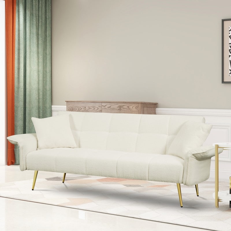 70" Modern Pullout Sofa Bed with Foldable Armrests, Two Throw Pillows