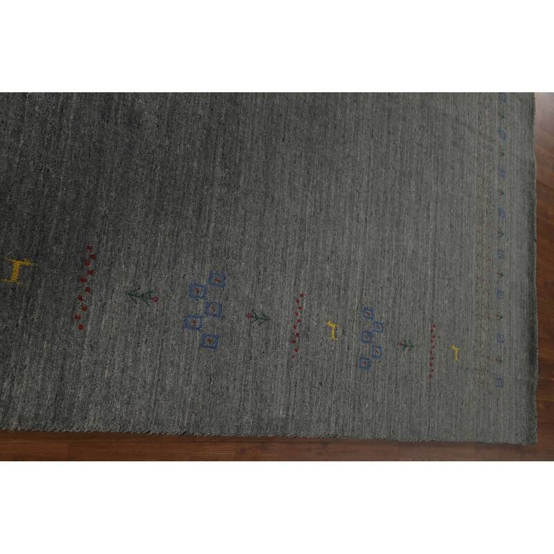 Grey Tribal Gabbeh Indian Area Rug Handmade Wool Carpet - 7'9" x 9'10"