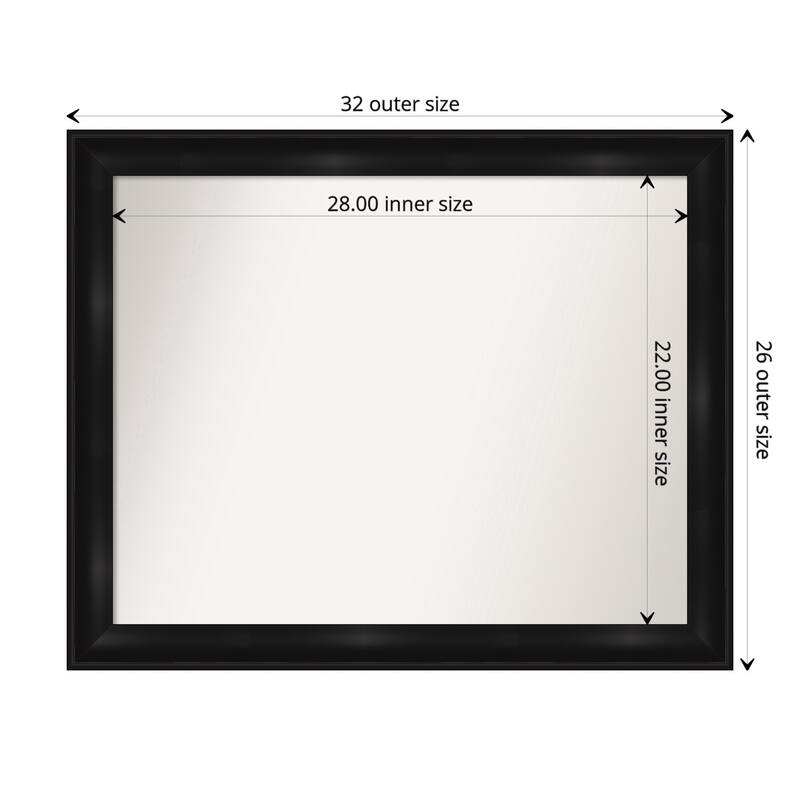Non-Beveled Bathroom Wall Mirror - Grand Black Narrow Frame - 32 x 26 in - Grand Black Narrow