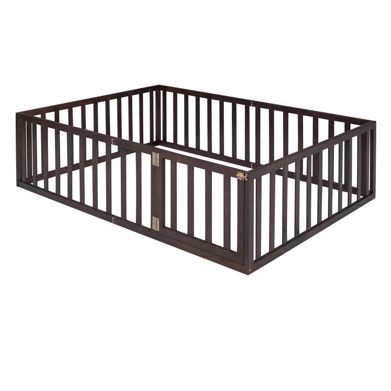 Full Size Wood Daybed Frame with Fence, Natural