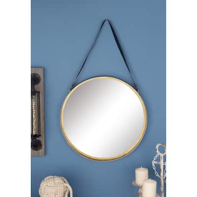 Gold Metal Room Wall Mirror with Leather Strap