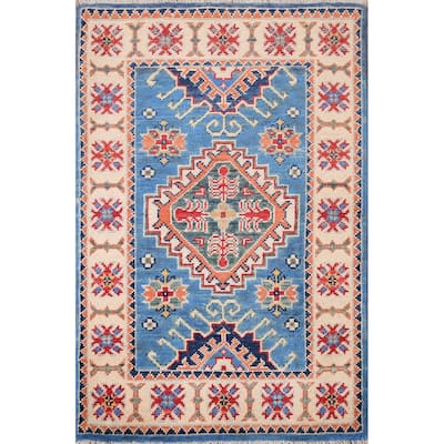 Blue Kazak Oriental Accent Rug Hand-Knotted Wool Carpet - 2'0" x 3'1"