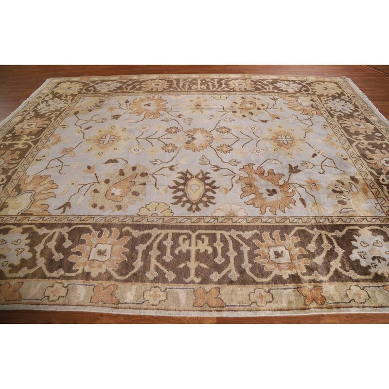 Hand Knotted Oriental 100% Wool Carpet Transitional Geometric Greys & Charcoal Oushak Area Rug - 11' 10'' X 9' 0''