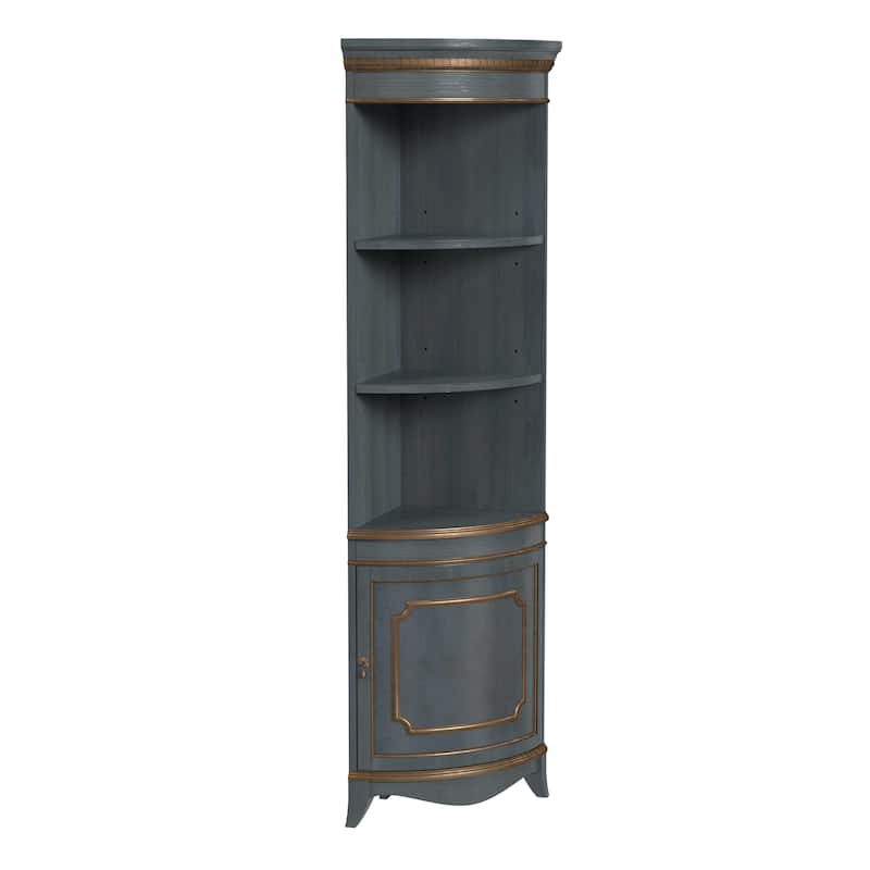 Dowling 24 in. W x 73 in. H Quarter Round Wood Corner Cabinet with 3 Open Shelves and 1 Lower Storage Cabinet