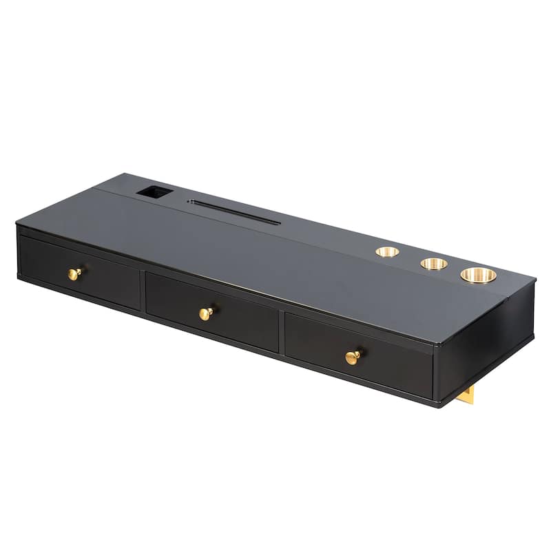Roomfitters 47" Floating Shelf with Drawer, Multi-Purpose Wall-Mounted Vanity Table, Mounted Desk, Floating Table, Black + Gold