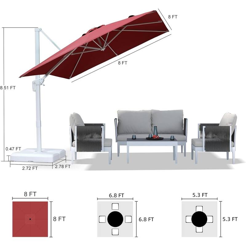 PURPLE LEAF White Square Cantilever Patio Umbrella With Base