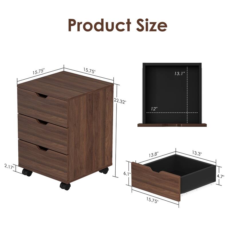 3-Drawer Vertical Filing Cabinet Rolling Wood Mobile File Cabinets Under Desk for Home Office with Casters (Fully Assembled)