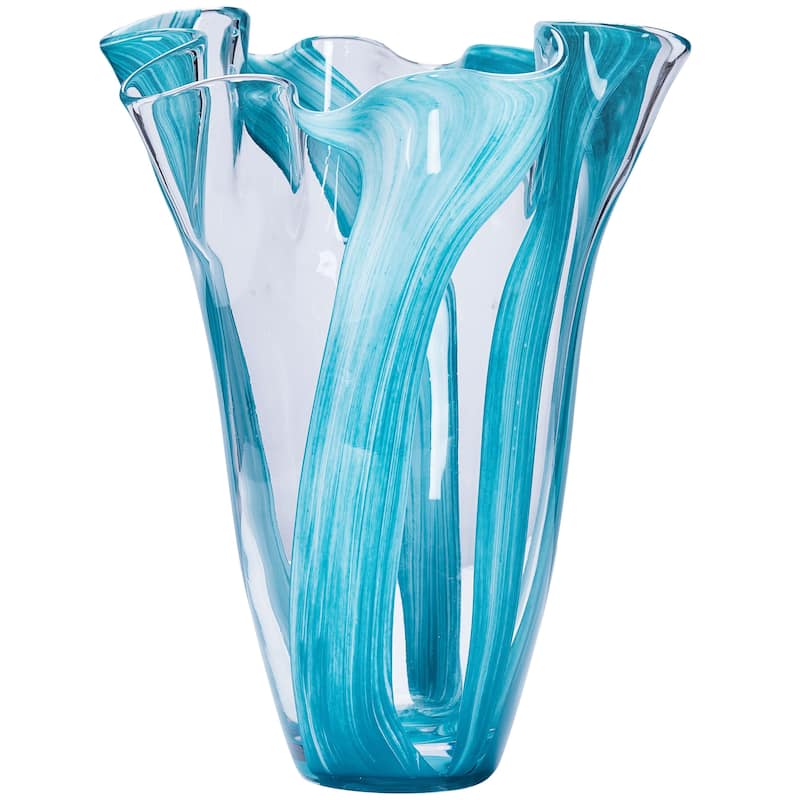 Set of Two Green Striped Handblown Glass Vases