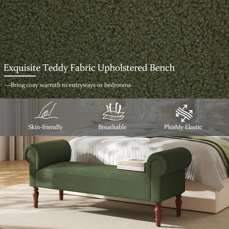 Christopher Knight Home - Elric Teddy Upholstered Bench with Rolled Arms and Solid Wood Legs