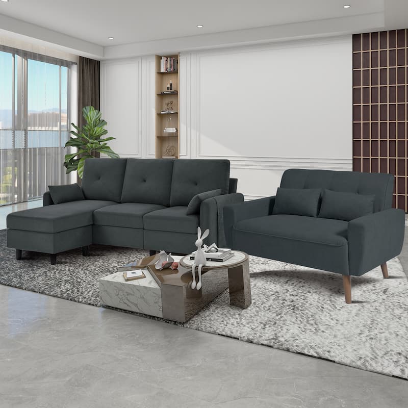 3 Pieces Living Room Set with Storage Ottoman