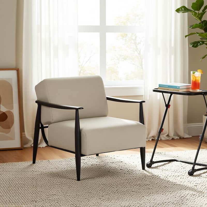 Homy Casa Modern Wood Frame Sofa, Beige Upholstery, Arm Accent - Dark Wood