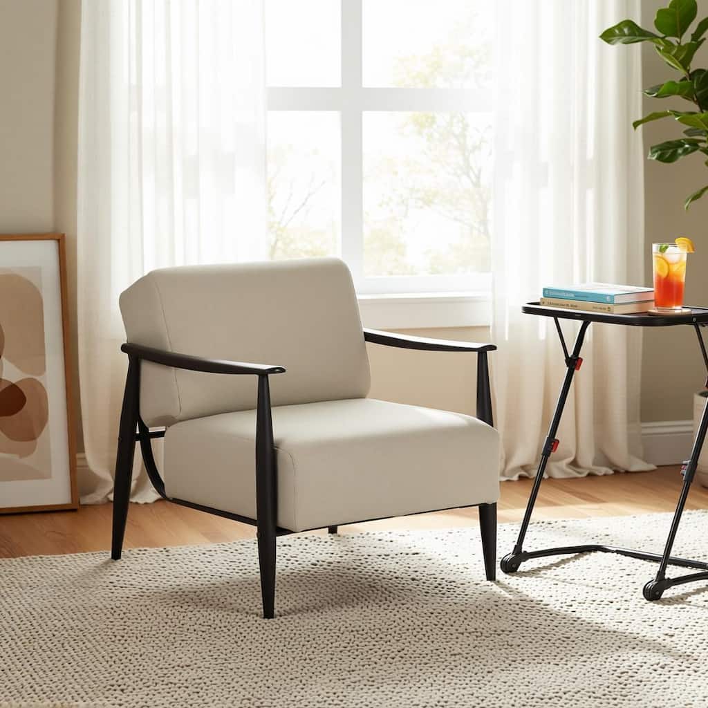 Homy Casa Modern Wood Frame Sofa, Beige Upholstery, Arm Accent