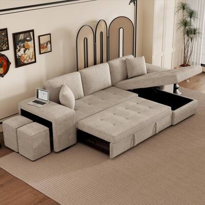 Brown 104.5" Charcoal L-Shaped 3-Seater Sofa