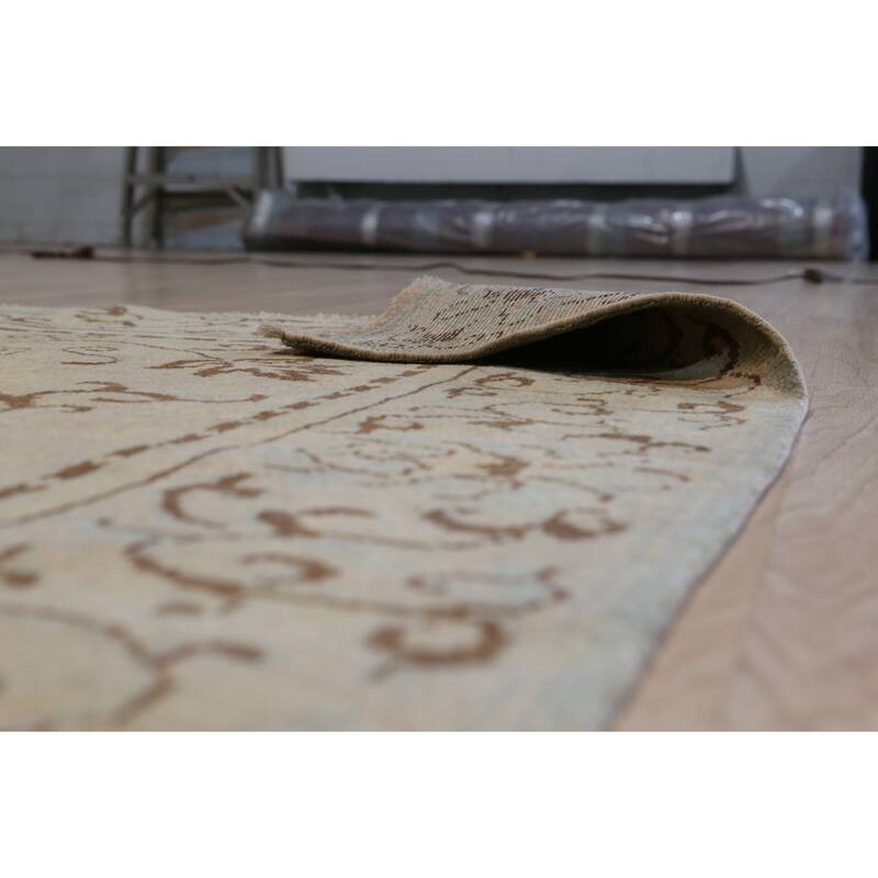 Green Handmade Wool Transitional Rug 5'11 x 8'11 - Hand Knotted Natural Dyes Soft Pile Cotton Foundation - N/A