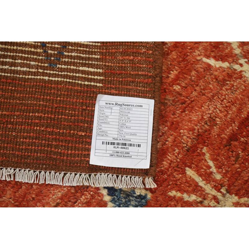 Geometric Orange Moroccan Oriental Rug Handmade Modern Wool Carpet - 6'9" x 9'9"